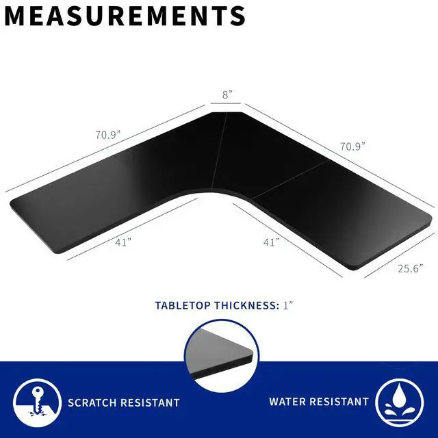 Alt view image 3 of 7 - Universal 71 x 71 inch Curved Corner Table Top for L-Shape Sit to Stand Height Adjustable Home and Office 3-Leg Desk Frames, Black Desktop, DESK-TOP2CB