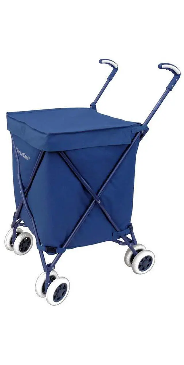 Alt view image 2 of 7 - Transit -The Original Patented Folding Shopping and Utility Cart, Water-Resistant Heavy-Duty Canvas with Cover, Double Front Swivel Wheels, Compact Folding, Transport Up to 120 Pounds, Blue