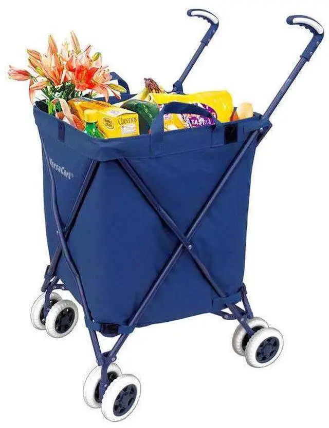 Main image of Transit -The Original Patented Folding Shopping and Utility Cart, Water-Resistant Heavy-Duty Canvas with Cover, Double Front Swivel Wheels, Compact Folding, Transport Up to 120 Pounds, Blue