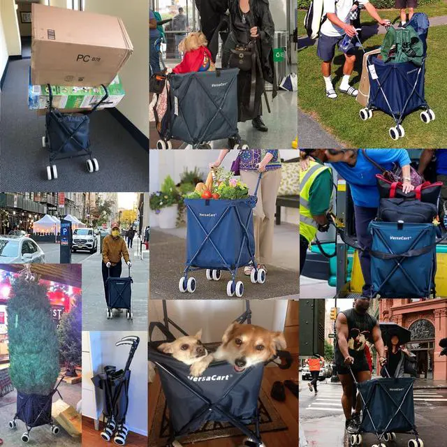 Alt view image 6 of 7 - Transit -The Original Patented Folding Shopping and Utility Cart, Water-Resistant Heavy-Duty Canvas with Cover, Double Front Swivel Wheels, Compact Folding, Transport Up to 120 Pounds, Blue
