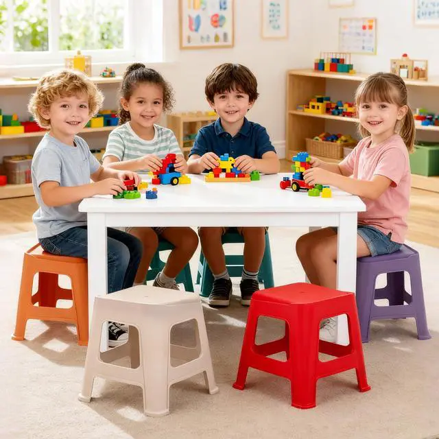 Alt view image 2 of 7 - 10 Pack Stackable Classroom Stools, 12.9" Height Colorful Nesting Plastic Stool, Portable Backless Chairs Flexible Seating for Classroom, School, Kindergarten, Home