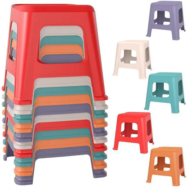 Main image of 10 Pack Stackable Classroom Stools, 12.9" Height Colorful Nesting Plastic Stool, Portable Backless Chairs Flexible Seating for Classroom, School, Kindergarten, Home