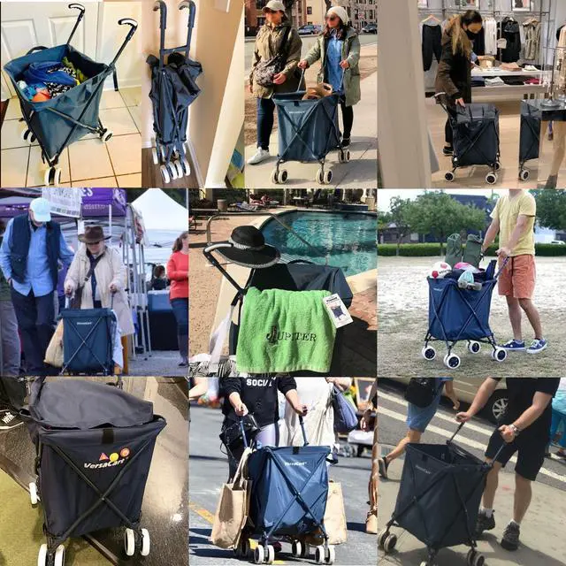 Alt view image 7 of 7 - Transit -The Original Patented Folding Shopping and Utility Cart, Water-Resistant Heavy-Duty Canvas with Cover, Double Front Swivel Wheels, Compact Folding, Transport Up to 120 Pounds, Blue