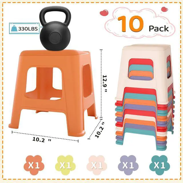 Alt view image 3 of 7 - 10 Pack Stackable Classroom Stools, 12.9" Height Colorful Nesting Plastic Stool, Portable Backless Chairs Flexible Seating for Classroom, School, Kindergarten, Home