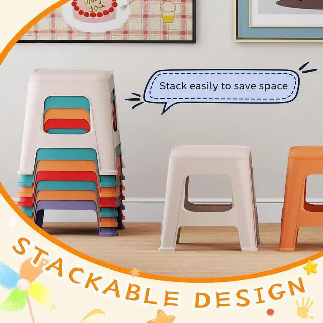 Alt view image 4 of 7 - 10 Pack Stackable Classroom Stools, 12.9" Height Colorful Nesting Plastic Stool, Portable Backless Chairs Flexible Seating for Classroom, School, Kindergarten, Home