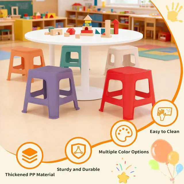 Alt view image 5 of 7 - 10 Pack Stackable Classroom Stools, 12.9" Height Colorful Nesting Plastic Stool, Portable Backless Chairs Flexible Seating for Classroom, School, Kindergarten, Home