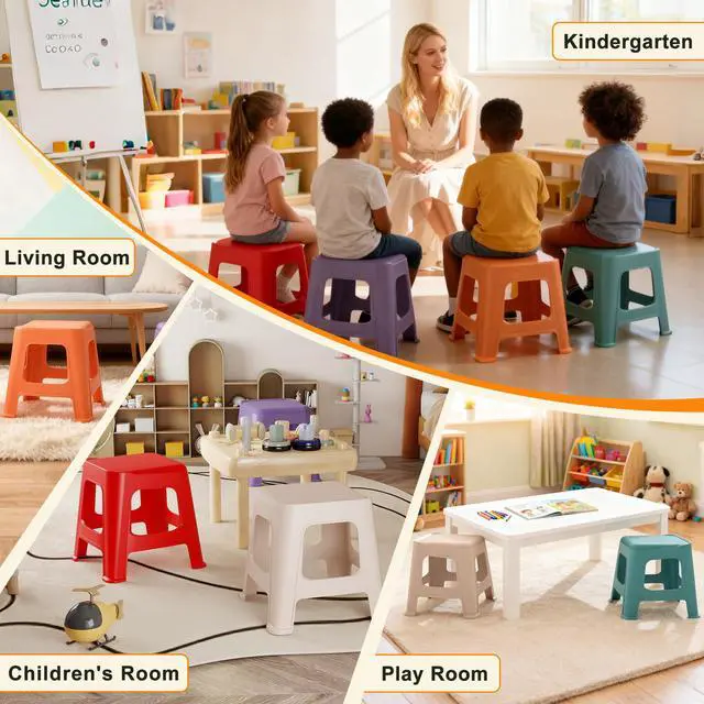 Alt view image 7 of 7 - 10 Pack Stackable Classroom Stools, 12.9" Height Colorful Nesting Plastic Stool, Portable Backless Chairs Flexible Seating for Classroom, School, Kindergarten, Home