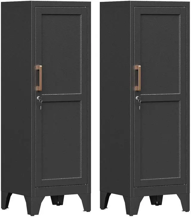 Main image of 46"H Black Metal Locker Set of 2,Small Locking Cabinet with 1 Door and 2 Adjustable Shelves For Employees,3 Tier Small Storage Cabinet with Detachable Legs for Kitchen, Office,School,Gym,Easy Assembly
