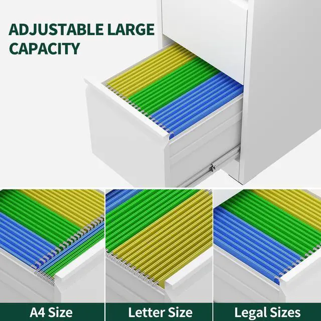 Alt view image 5 of 7 - 5 Drawer File Cabinet with Lock, Metal Vertical File Cabinets for Home Office, Office Furniture for Organization Hanging Legal/Letter/A4, Office File Cabinet Storage Cabinet, Require Assembly, White