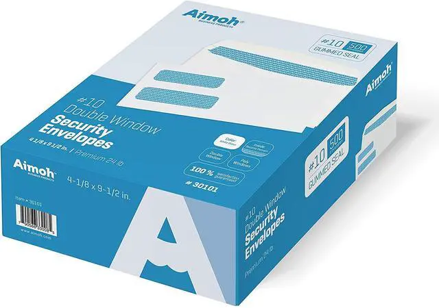 Alt view image 4 of 4 - #10 Double Window Envelopes Security, Gummed Envelopes 10, 2500 Count | Double window #10 envelopes, Security tint, Gummed closure, 24 lb white paper, 4-1/8 x 9-1/2, 2,500 count (30101)