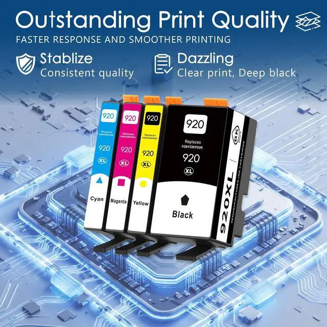 Alt view image 5 of 7 - 920XL Ink Cartridge 4-Pack Replacement for HP 920 Combo Pack Compatible with HP Officejet 6500 6500A 6000 7000 7500 7500A E709 Printer Ink(4PK Black Cyan Magenta Yellow)