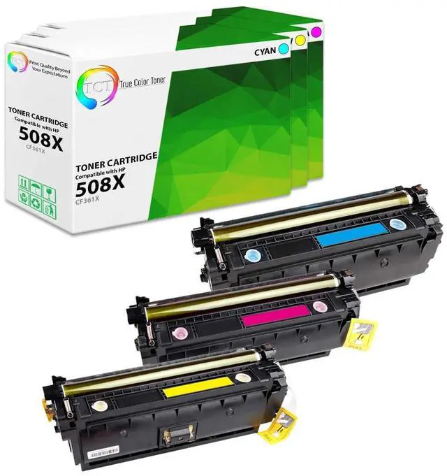Main image of 508X Color Toner Cartridge 3 Pack - Compatible Replacement for HP 508X CF361X CF362X CF363X High Yield Works with HP Color LaserJet Enterprise M552 M553 MFP M577 (Cyan Magenta Yellow)