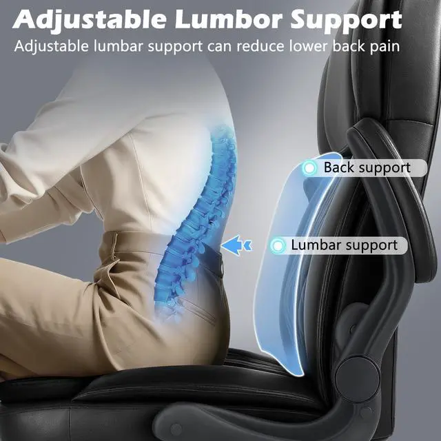 Alt view image 5 of 7 - 450lbs Executive Office Chair for Heavy People, Ergonomic Big and Tall Desk Chair with Adjustable Lumbar Support&Flip Up Armrest,High Back PU Leather Comfy Swivel Computer Chair