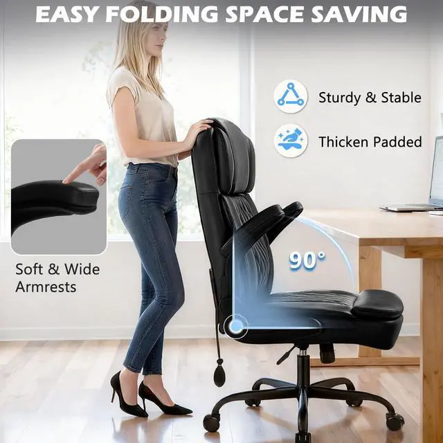 Alt view image 6 of 7 - 450lbs Executive Office Chair for Heavy People, Ergonomic Big and Tall Desk Chair with Adjustable Lumbar Support&Flip Up Armrest,High Back PU Leather Comfy Swivel Computer Chair