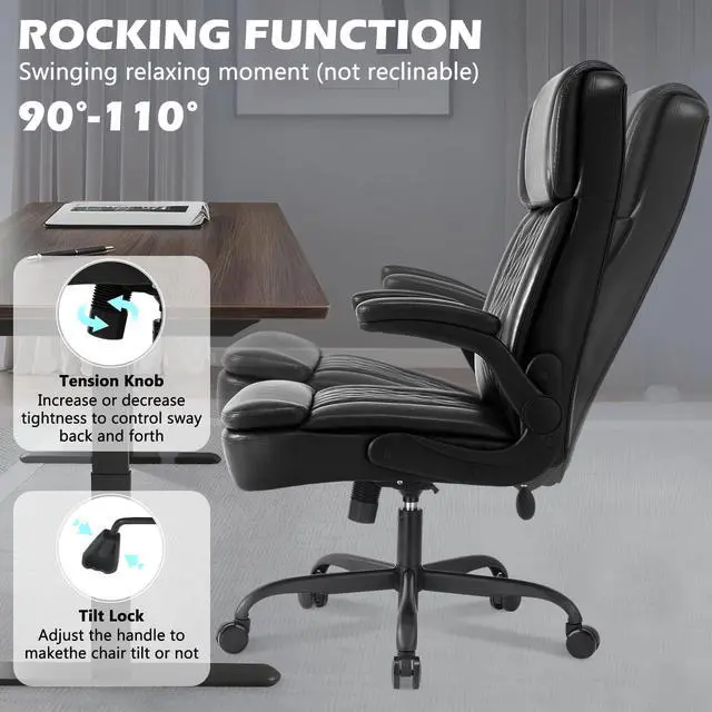 Alt view image 7 of 7 - 450lbs Executive Office Chair for Heavy People, Ergonomic Big and Tall Desk Chair with Adjustable Lumbar Support&Flip Up Armrest,High Back PU Leather Comfy Swivel Computer Chair
