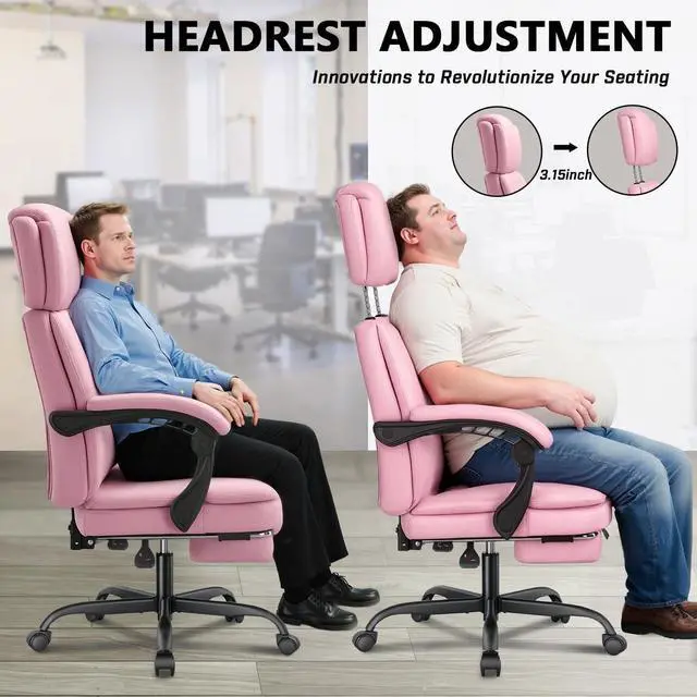 Alt view image 6 of 7 - 400lbs Executive Office Chair with Foot Rest for Heavy People, Ergonomic Big and Tall Desk Chair with Adjustable Headrest, High Back PU Leather Comfy Heavy Duty Computer Chair with Spring Cushion