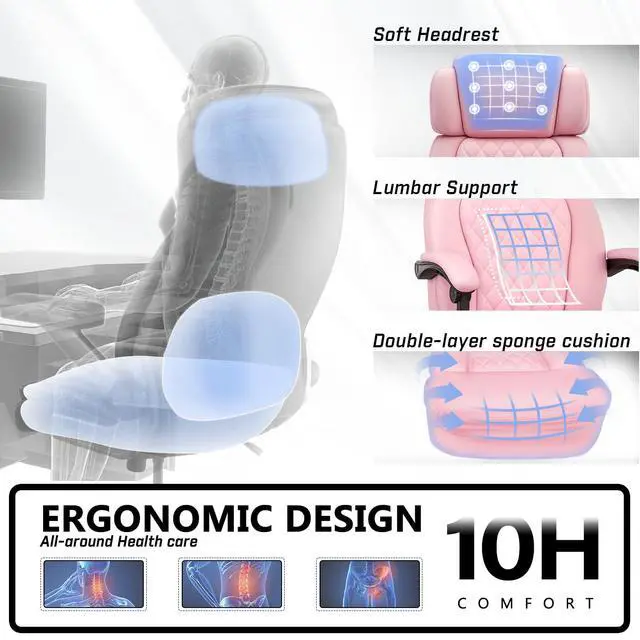 Alt view image 5 of 7 - 400lbs Executive Office Chair with Foot Rest for Heavy People, Ergonomic Big and Tall Desk Chair with Adjustable Headrest, High Back PU Leather Comfy Heavy Duty Computer Chair with Spring Cushion
