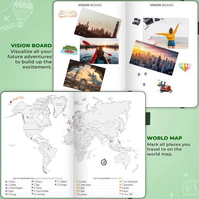 Alt view image 5 of 5 - Bucket List Journal, Travel Planner 5.8x8.3, Forest Green
