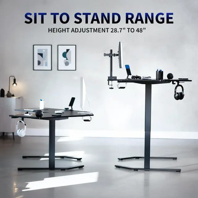 Alt view image 4 of 7 - Black 55 x 55 in Corner Standing Desk, DESK-E1L110B | Electric, L-Shaped Table, Sit Stand, Height Adjustable, Memory Presets, Home and Office Furniture, Black Frame