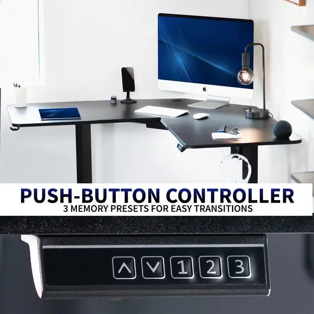 Alt view image 5 of 7 - Black 55 x 55 in Corner Standing Desk, DESK-E1L110B | Electric, L-Shaped Table, Sit Stand, Height Adjustable, Memory Presets, Home and Office Furniture, Black Frame