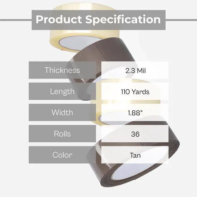 Alt view image 2 of 7 - PSBM Brown Packing Tape, 36 Rolls 2.3 Mil 1.88 Inch 110 Yards Per Roll, Heavy Duty Tape for Packaging, Shipping, Moving & Sealing