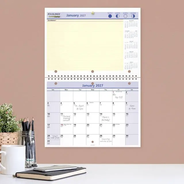Alt view image 2 of 6 - 2027 Wall Calendar, 8" x 11" Planner, Fits 3-ring Binder, Unruled Blocks, QuickNotes, Monthly (PM502827)