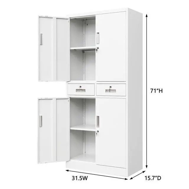 Alt view image 3 of 7 - Metal Storage Cabinet with Adjustable Shelves and Drawers, 71" H Locking Pantry Storage Cabinet for Office, Garage, Home, School, Utility (White)