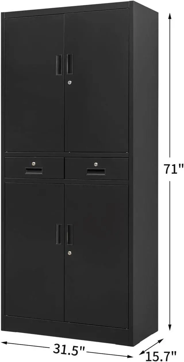 Alt view image 3 of 7 - Metal Storage Cabinet, 71" H Metal Cabinets with Adjustable Shelves and Drawers, Locking Storage Cabinet for Pantry, Office, Garage, Home, School, Utility (Black)