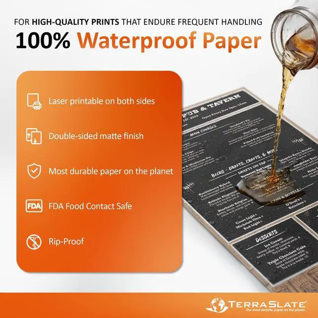 Alt view image 2 of 6 - Waterproof Laser Printer Paper 8 Mil 8.5"x14", 50 Sheets, White Rip & Smudge Proof, Heavy-Duty for Outdoor Use, Ideal for Printing, Copying & More
