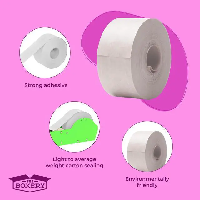 Alt view image 4 of 6 - Water Activated White Fiberglass Reinforced Packing Tape, 3x375 - 235 Grade- (8 Rolls Included) Gummed Paper for Heavy Duty Packaging and Shipping, Writable, Eco-Friendly