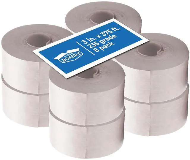 Main image of Water Activated White Fiberglass Reinforced Packing Tape, 3x375 - 235 Grade- (8 Rolls Included) Gummed Paper for Heavy Duty Packaging and Shipping, Writable, Eco-Friendly