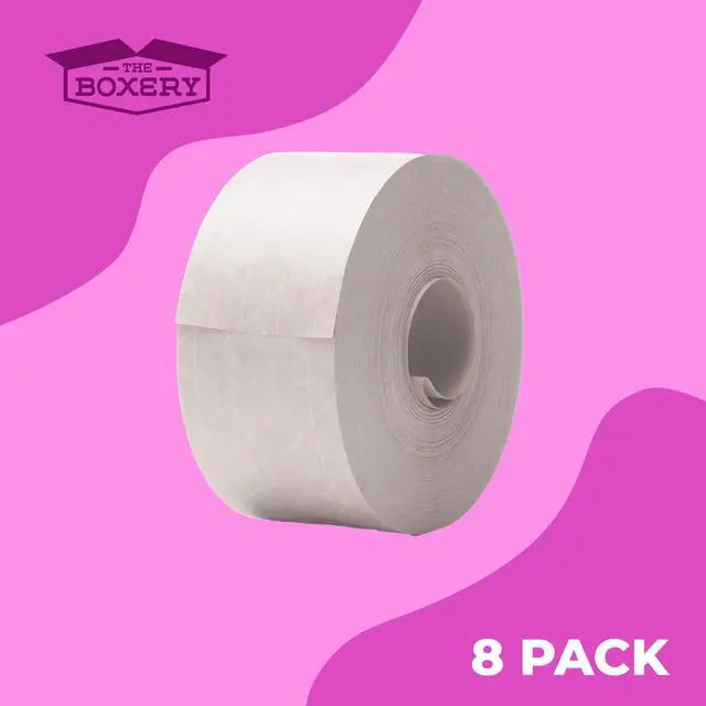 Alt view image 2 of 6 - Water Activated White Fiberglass Reinforced Packing Tape, 3x375 - 235 Grade- (8 Rolls Included) Gummed Paper for Heavy Duty Packaging and Shipping, Writable, Eco-Friendly