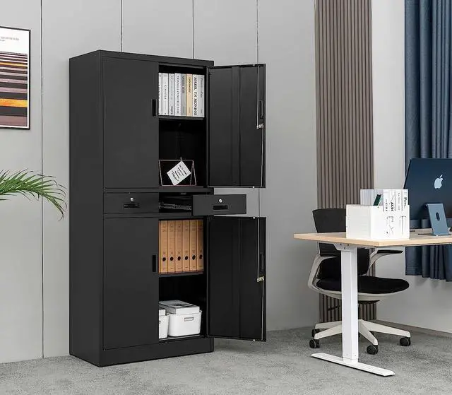 Alt view image 4 of 7 - Metal Storage Cabinet, 71" H Metal Cabinets with Adjustable Shelves and Drawers, Locking Storage Cabinet for Pantry, Office, Garage, Home, School, Utility (Black)