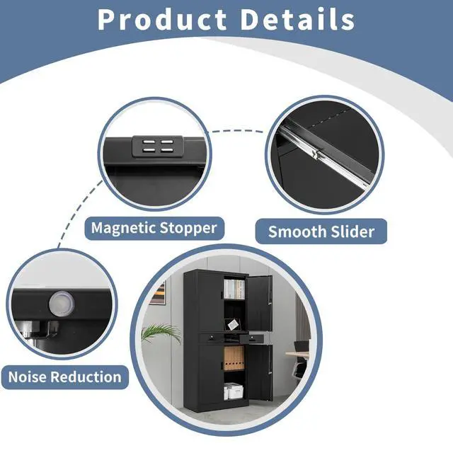 Alt view image 6 of 7 - Metal Storage Cabinet, 71" H Metal Cabinets with Adjustable Shelves and Drawers, Locking Storage Cabinet for Pantry, Office, Garage, Home, School, Utility (Black)