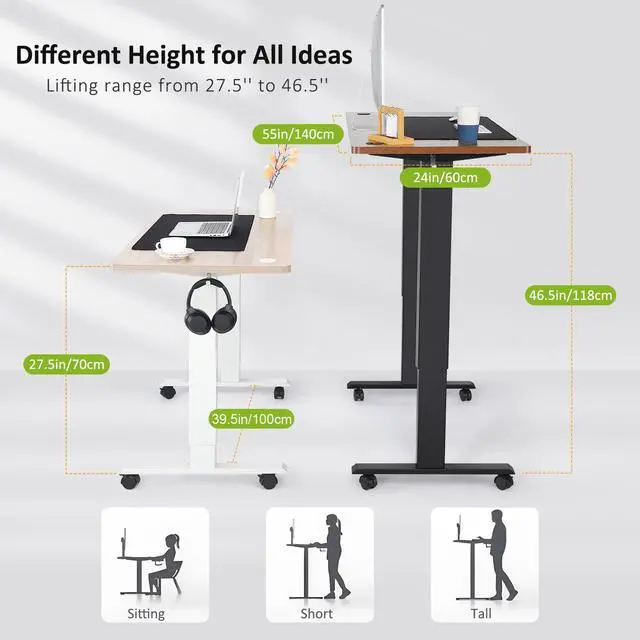 Alt view image 6 of 7 - Electric Standing Desk Adjustable Height, 55x24 Inches Computer Desk with 4 Preset Heights, Double Metal Hook, Rolling Wheels, Multifunctional Stand up Desk for Home/Office(White)