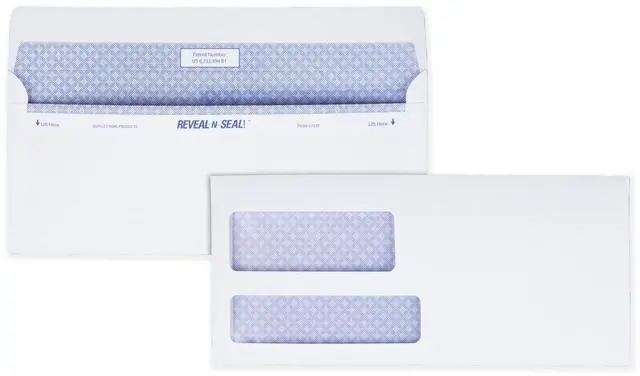 Main image of #9 Security Envelopes, Double Window, Tamper Evident, Self Seal, Invoices/QuickBooks Statements, 3-7/8" x 8-7/8", 24 lb White, 500/Box (QUA67529)