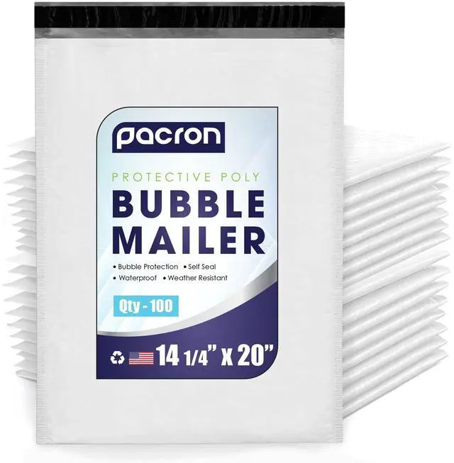 Main image of Waterproof Self-Seal Padded Poly Bubble Mailers 14.25x20, 100-Pack | Ideal for clothing, bulky goods & multiple items. Lightweight, tear-resistant, cushioned interior protects contents