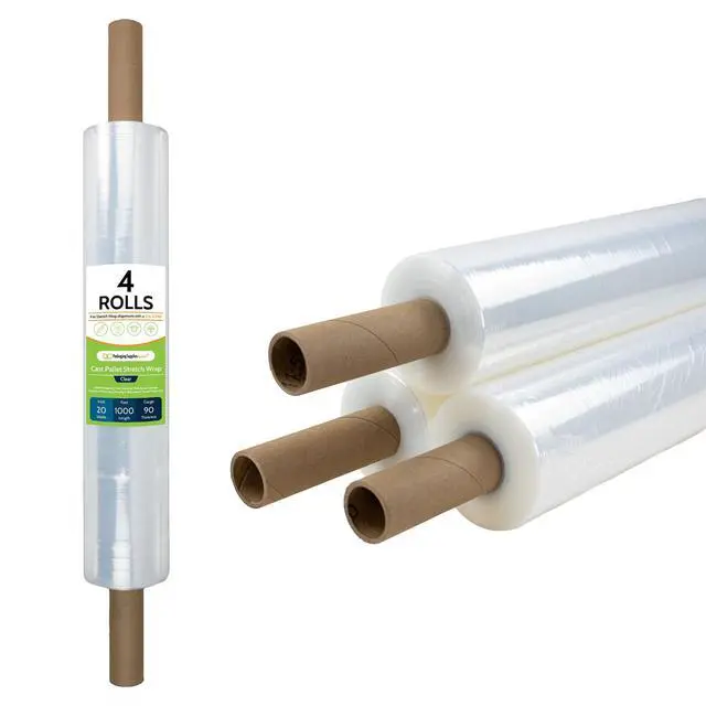 Alt view image 2 of 7 - PSBM Pallet Stretch Film/Wrap with Handles 20" x 1000' 90 GA Clear 4 Rolls | Stretch Wrap with Handles, Heavy Duty Plastic Film, Industrial Strength Shrink Packaging for Moving, Packing & Shipping