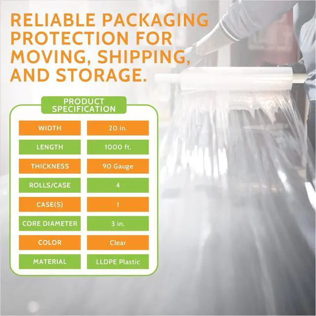 Alt view image 3 of 7 - PSBM Pallet Stretch Film/Wrap with Handles 20" x 1000' 90 GA Clear 4 Rolls | Stretch Wrap with Handles, Heavy Duty Plastic Film, Industrial Strength Shrink Packaging for Moving, Packing & Shipping