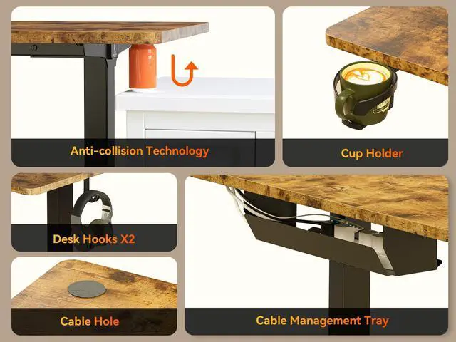Alt view image 6 of 7 - 63X55 Inches Reversible L Shaped Standing Desk Height Adjustable with Cup Holder, Electric Corner Computer Desk, Sit Stand up Home Office Desk, Ergonomic Gaming Desk, Rustic Brown