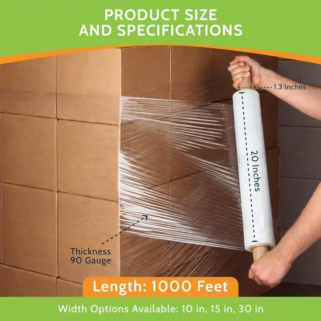 Alt view image 6 of 7 - PSBM Pallet Stretch Film/Wrap with Handles 20" x 1000' 90 GA Clear 4 Rolls | Stretch Wrap with Handles, Heavy Duty Plastic Film, Industrial Strength Shrink Packaging for Moving, Packing & Shipping