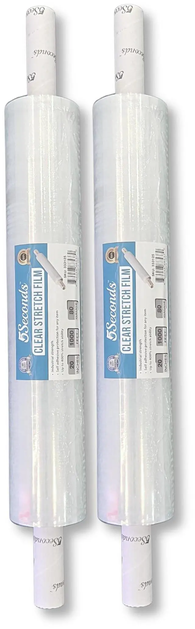 Main image of Industrial Pallet Stretch Wrap 20 x 1000 Ft (2 Pack), 80 Gauge Clear Stretch Film, 400% Stretch, Self-Adhering Heavy Duty Plastic Shrink Wrap Clear Wrap with Handles for Moving & Shipping