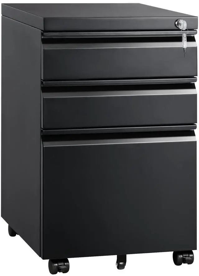 Main image of 3 Drawer Mobile File Cabinet with Lock, Under Desk Metal Filing Cabinet for Home Office/Legal/Letter/A4 File, Fully Assembled Except Wheels, Black