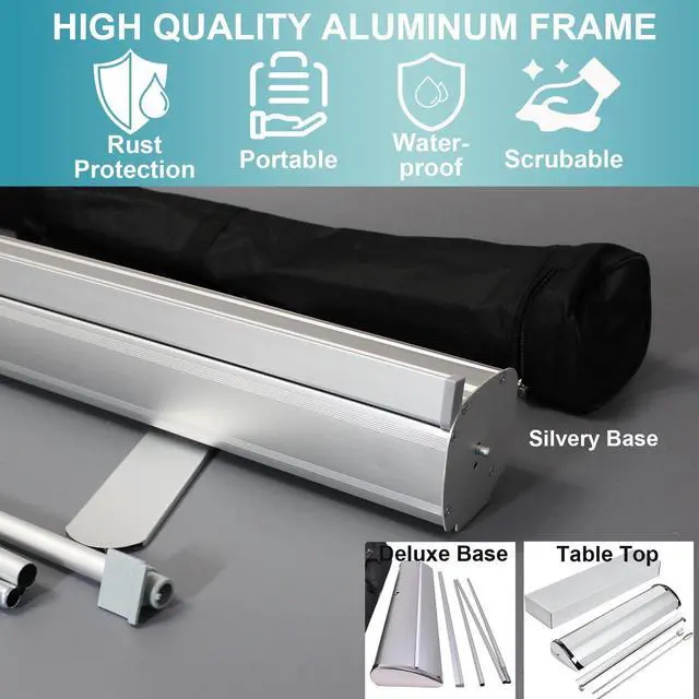 Alt view image 2 of 6 - Custom Retractable Banner with Silver Aluminum Stand,33"X81" Personalized pop up Sign with Black Travel Bag,Roll up Banner Customizable for Business Promotion, Advertising, Family - Made in USA