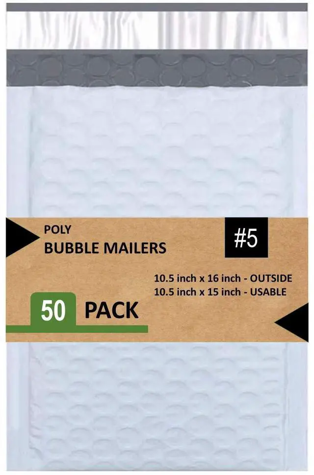 Main image of Poly Bubble Mailers, Waterproof & Cushioned Padded Envelopes for Shipping, 10.5 x 16 in (50 Pack, White)