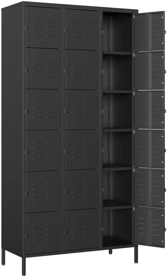 Main image of Metal Locker with 18 Doors Employees Locker, Metal Storage Locker with Hooks, 72" Storage Cabinet Lockers for Employees, Home, Office, Gym Requires Assembly (18 Doors, Black)