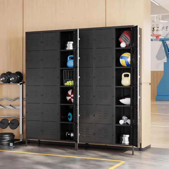 Alt view image 2 of 7 - Metal Locker with 18 Doors Employees Locker, Metal Storage Locker with Hooks, 72" Storage Cabinet Lockers for Employees, Home, Office, Gym Requires Assembly (18 Doors, Black)