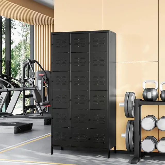 Alt view image 5 of 7 - Metal Locker with 18 Doors Employees Locker, Metal Storage Locker with Hooks, 72" Storage Cabinet Lockers for Employees, Home, Office, Gym Requires Assembly (18 Doors, Black)