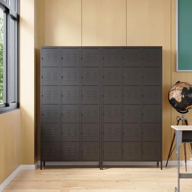 Alt view image 6 of 7 - Metal Locker with 18 Doors Employees Locker, Metal Storage Locker with Hooks, 72" Storage Cabinet Lockers for Employees, Home, Office, Gym Requires Assembly (18 Doors, Black)