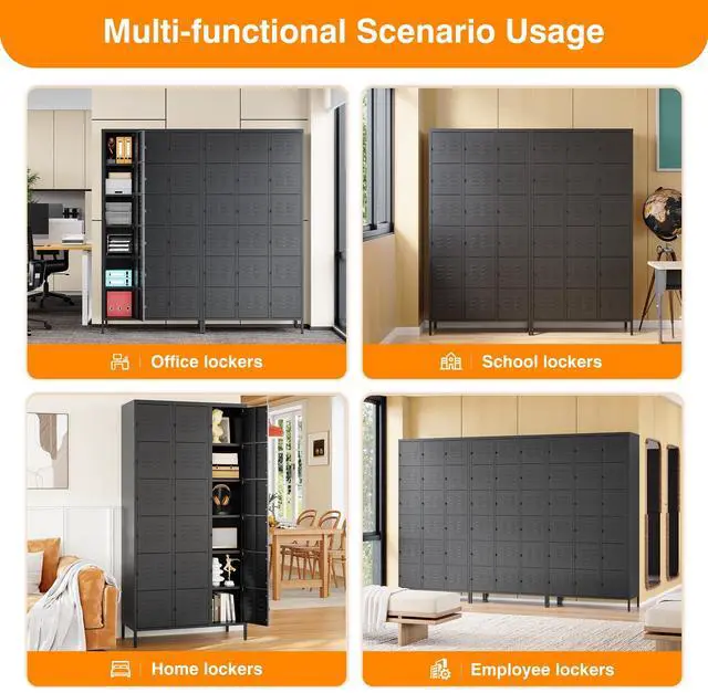 Alt view image 7 of 7 - Metal Locker with 18 Doors Employees Locker, Metal Storage Locker with Hooks, 72" Storage Cabinet Lockers for Employees, Home, Office, Gym Requires Assembly (18 Doors, Black)